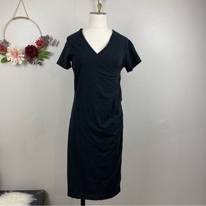 Soft Surroundings Women Black V-Neck Shortsleeve Cotton Midi Dress Size Small